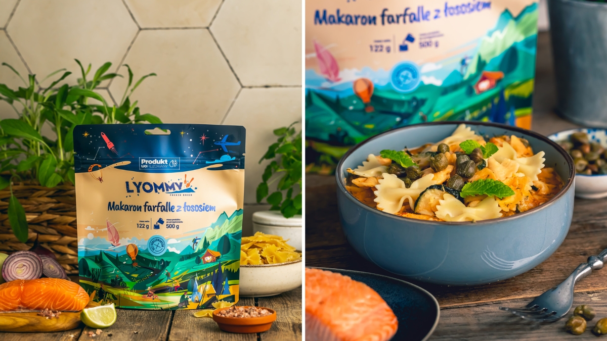 LYOMMY Makaron farfalle z łososiem - 350 g - danie liofilizowane  liofilizat